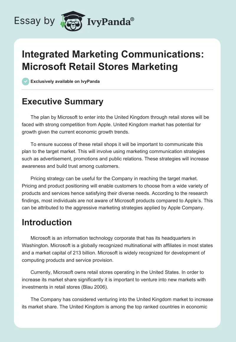 Integrated Marketing Communications: Microsoft Retail Stores Marketing. Page 1