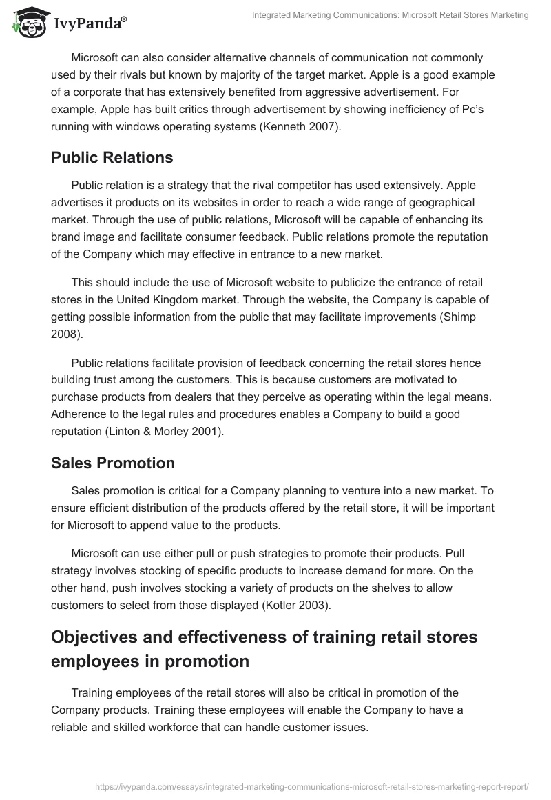 Integrated Marketing Communications: Microsoft Retail Stores Marketing. Page 5