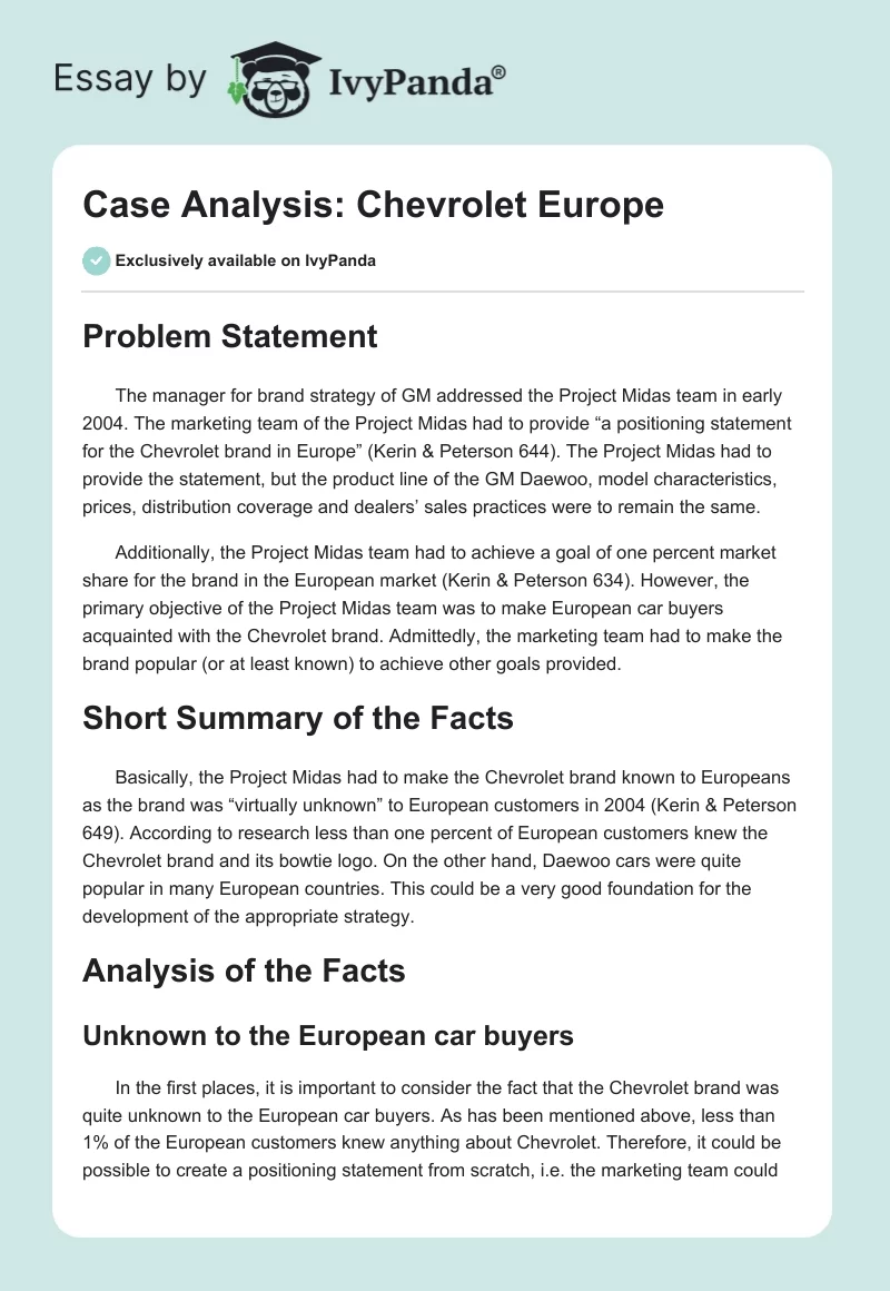 Case Analysis: Chevrolet Europe. Page 1
