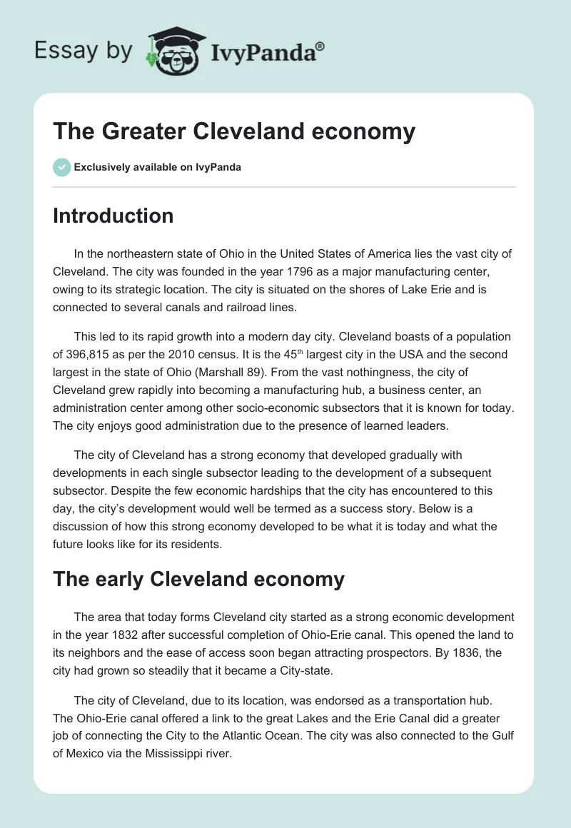 The Greater Cleveland economy. Page 1