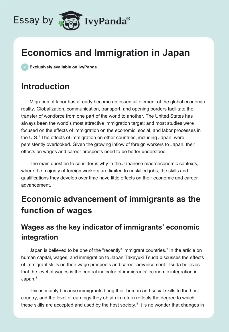 Economics and Immigration in Japan. Page 1