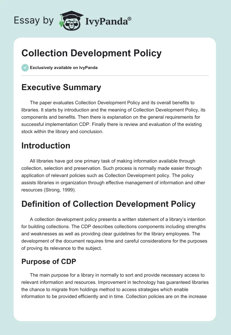 Collection Development Policy. Page 1