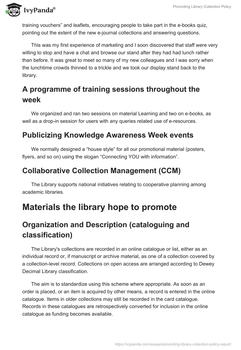 Promoting Library Collection Policy. Page 4