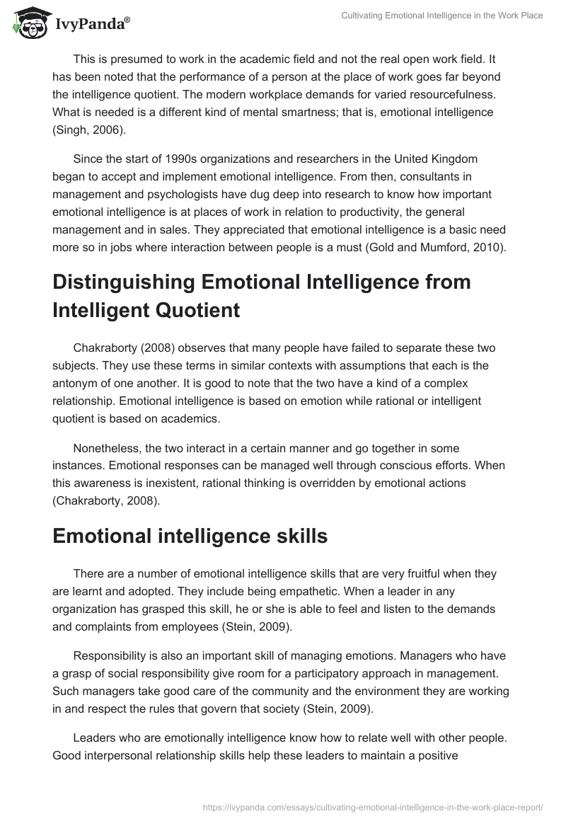Cultivating Emotional Intelligence in the Work Place. Page 2
