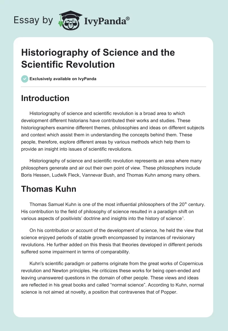 Historiography of Science and the Scientific Revolution. Page 1