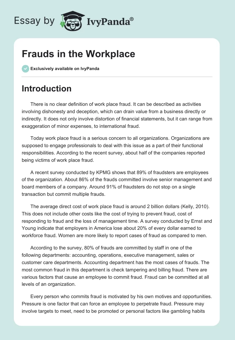 Frauds in the Workplace. Page 1