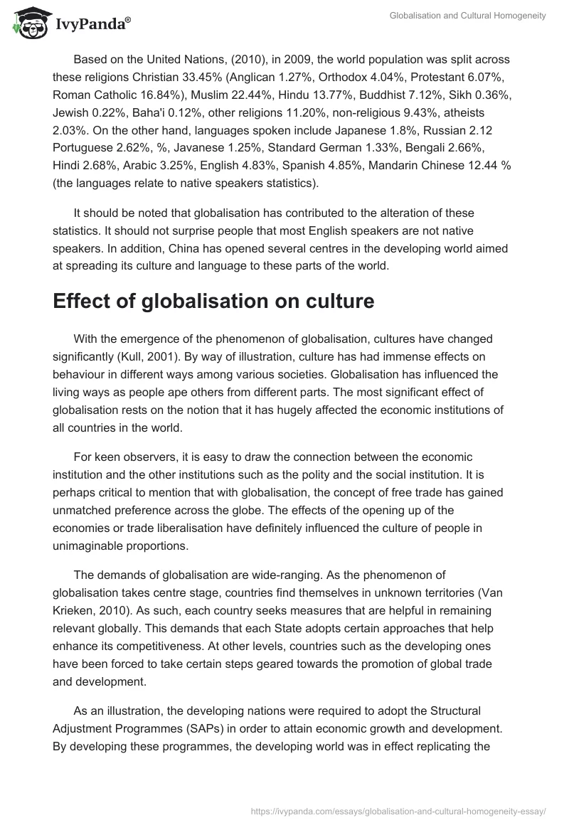 Globalisation and Cultural Homogeneity. Page 2