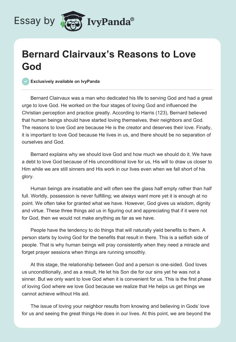 Bernard Clairvaux’s Reasons to Love God. Page 1