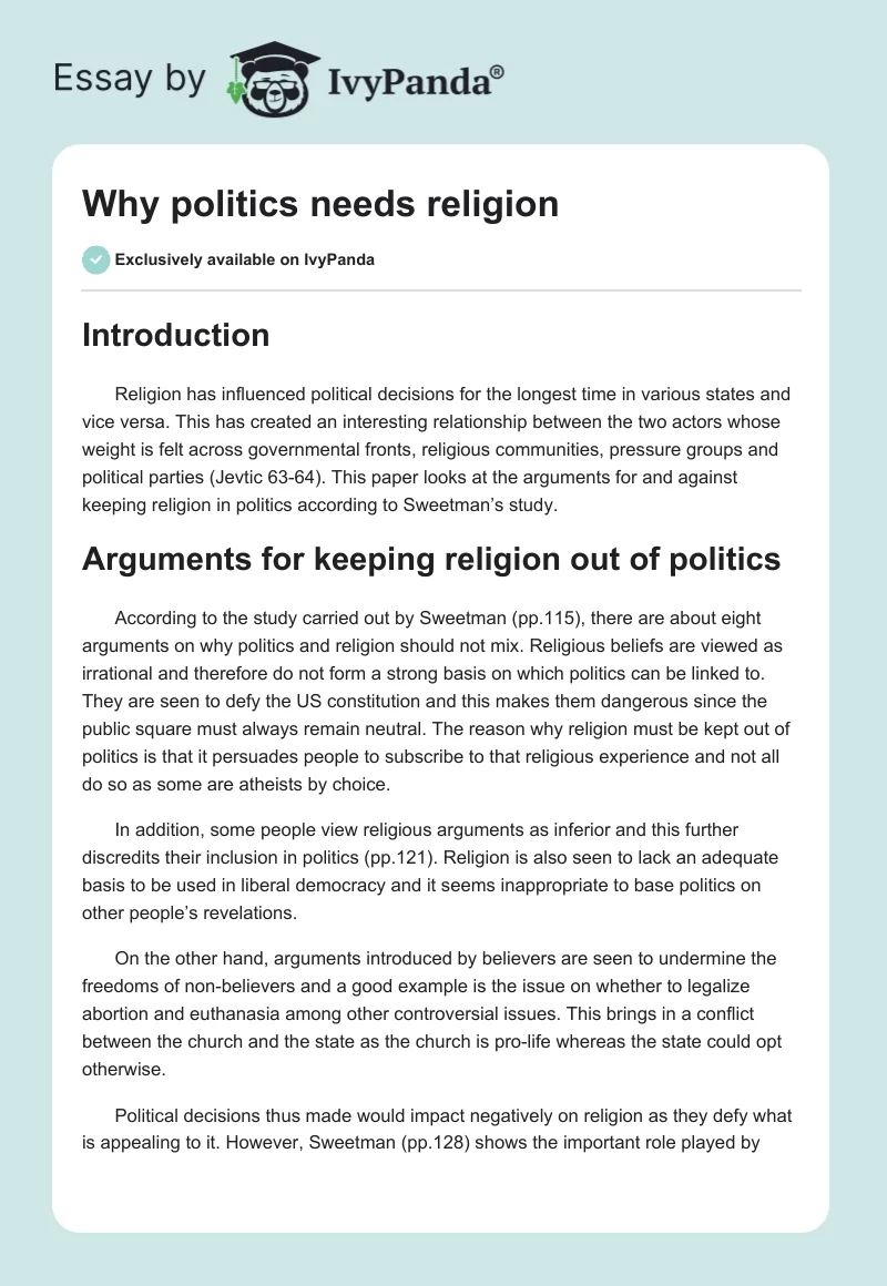 Why politics needs religion. Page 1
