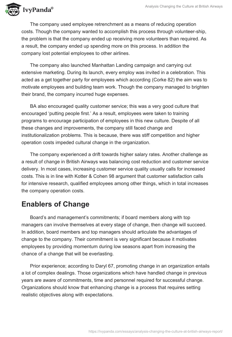 Analysis Changing the Culture at British Airways. Page 4