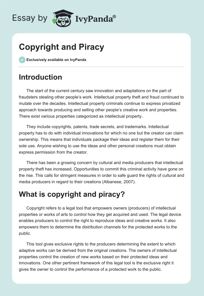 essay on online piracy
