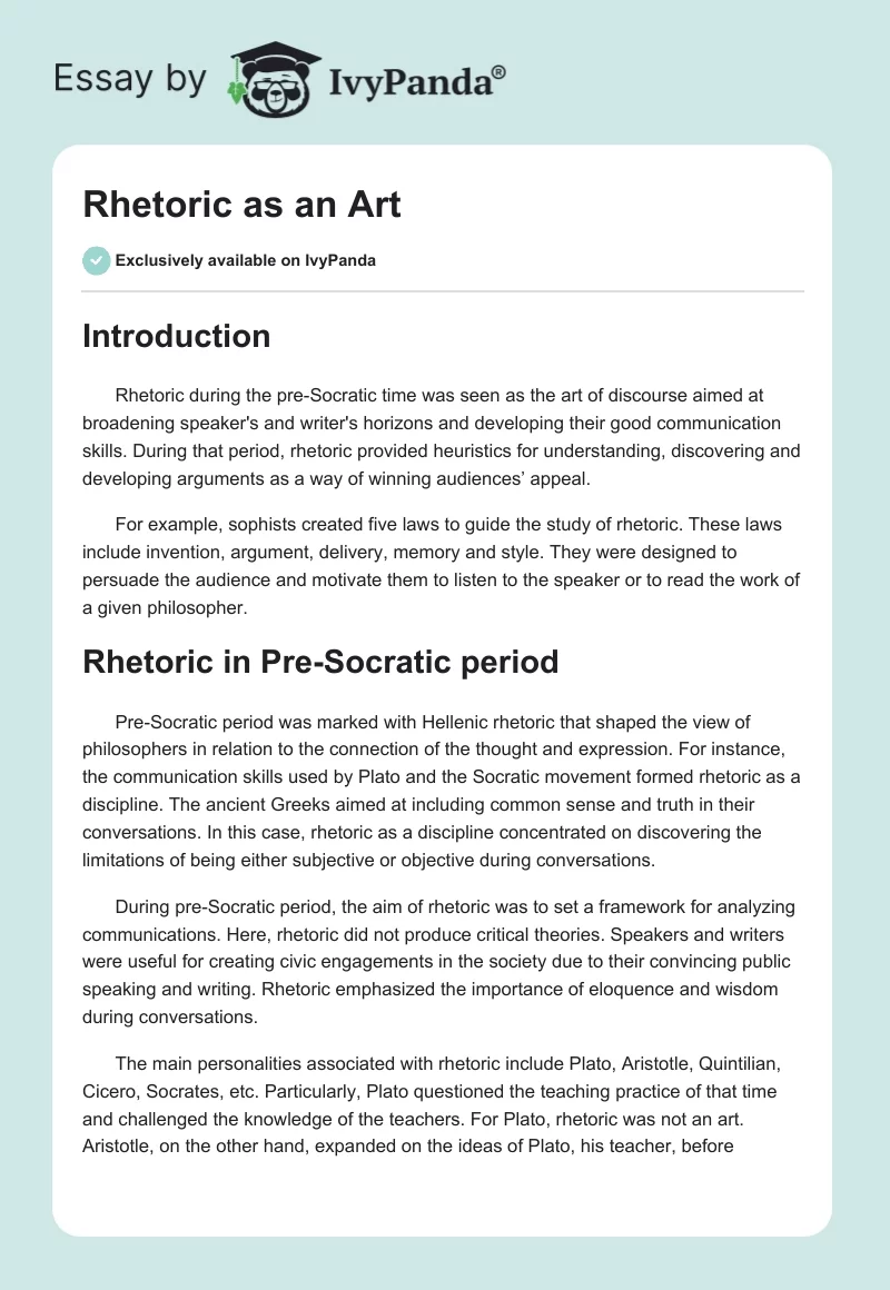 Rhetoric as an Art. Page 1