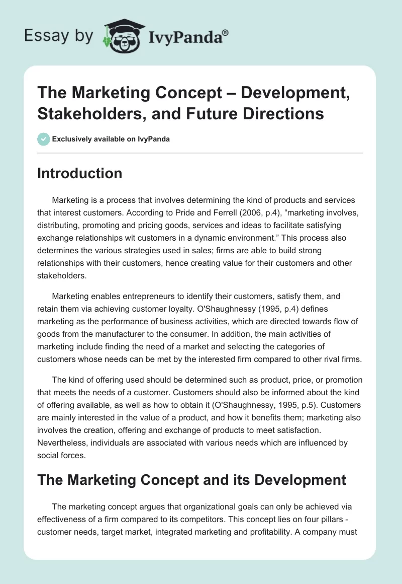 The Marketing Concept – Development, Stakeholders, and Future Directions. Page 1