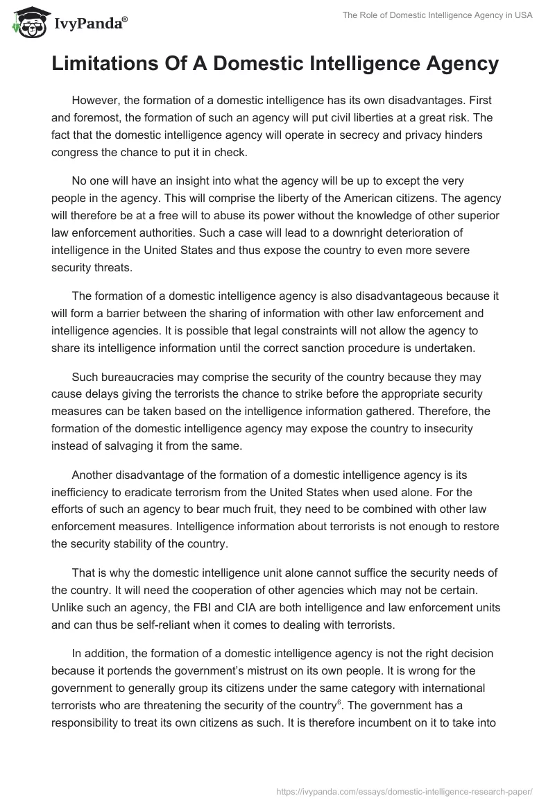 The Role of Domestic Intelligence Agency in USA. Page 4