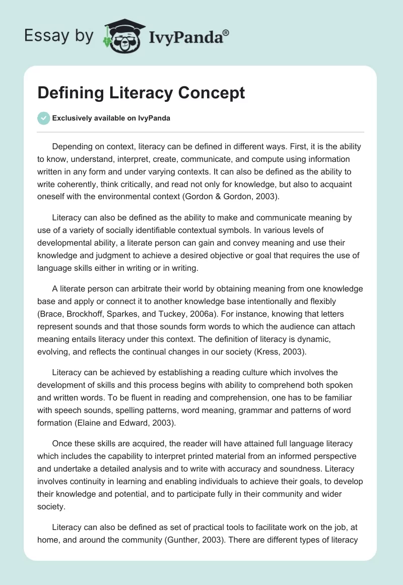 Defining Literacy Concept. Page 1