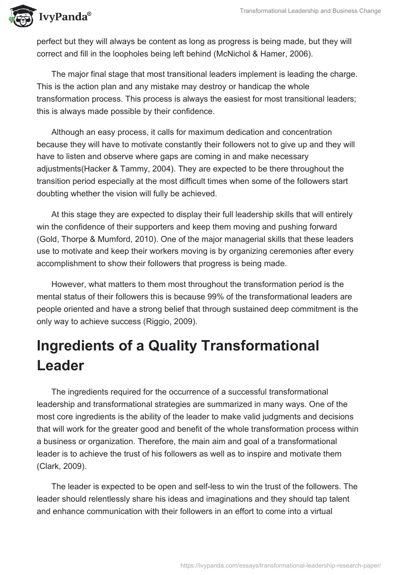 Transformational Leadership and Business Change. Page 5