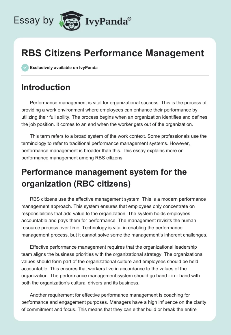 RBS Citizens Performance Management. Page 1