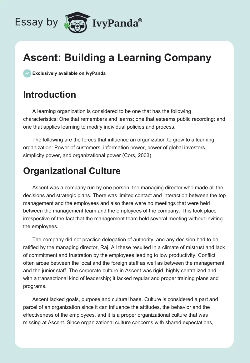 Ascent: Building a Learning Company. Page 1