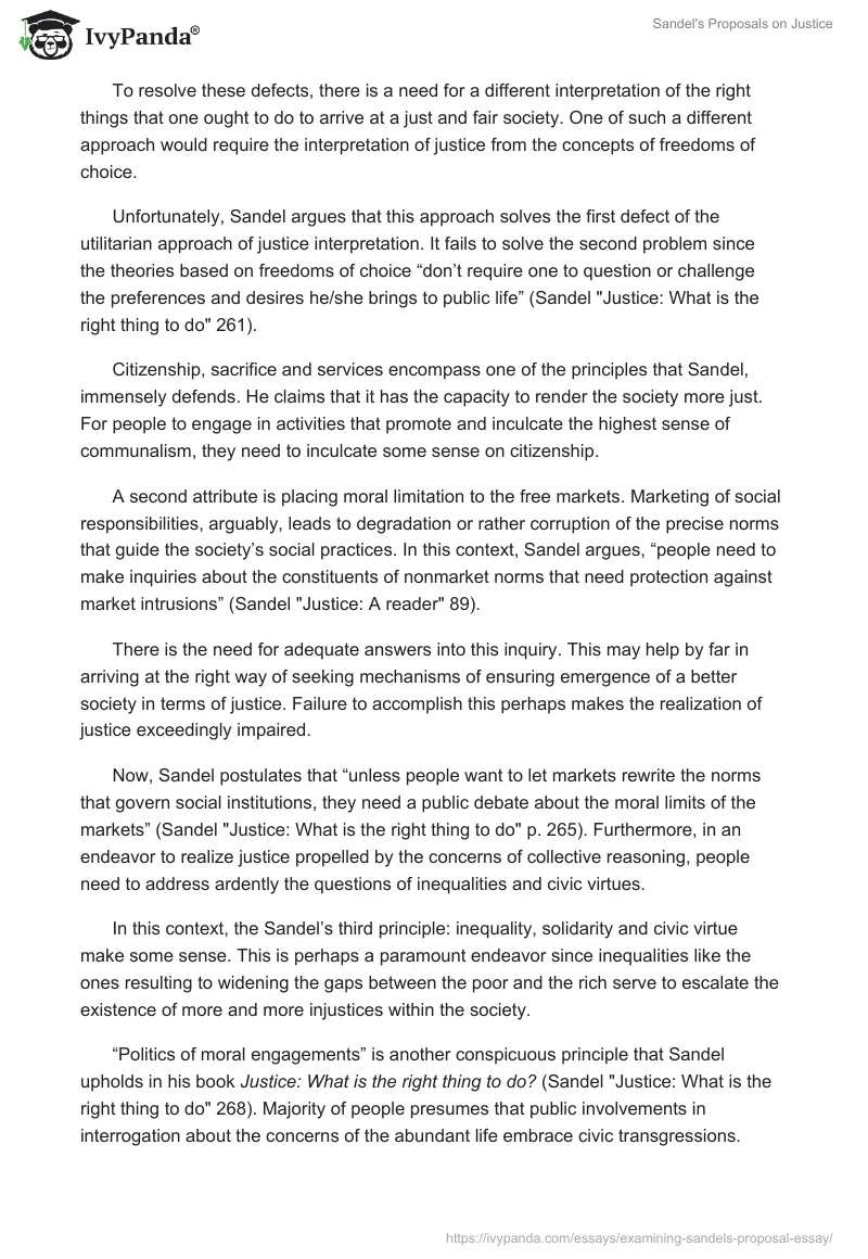 Sandel's Proposals on Justice. Page 2