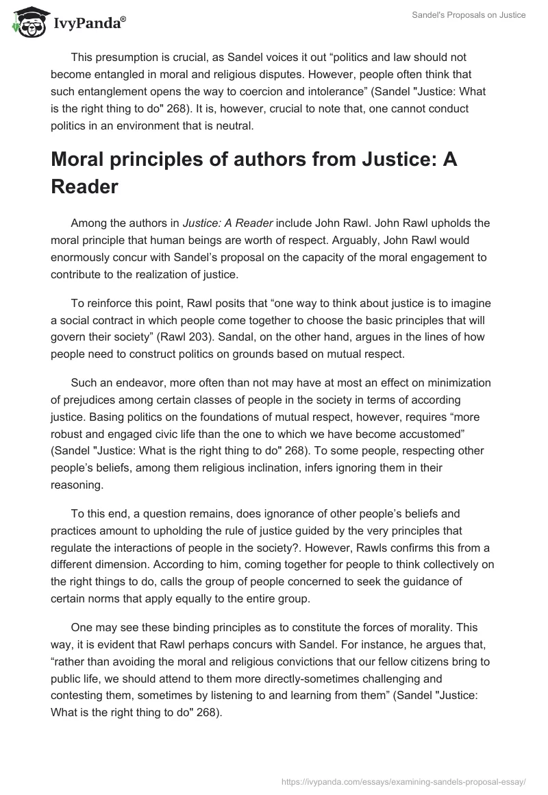 Sandel's Proposals on Justice. Page 3
