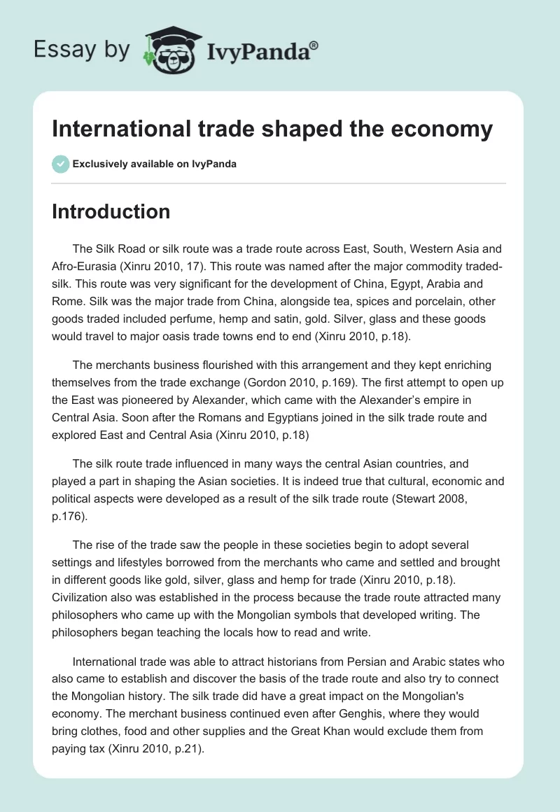 International Trade Shaped the Economy. Page 1