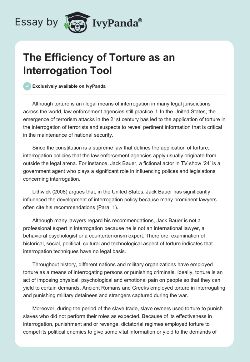 The Efficiency of Torture as an Interrogation Tool. Page 1