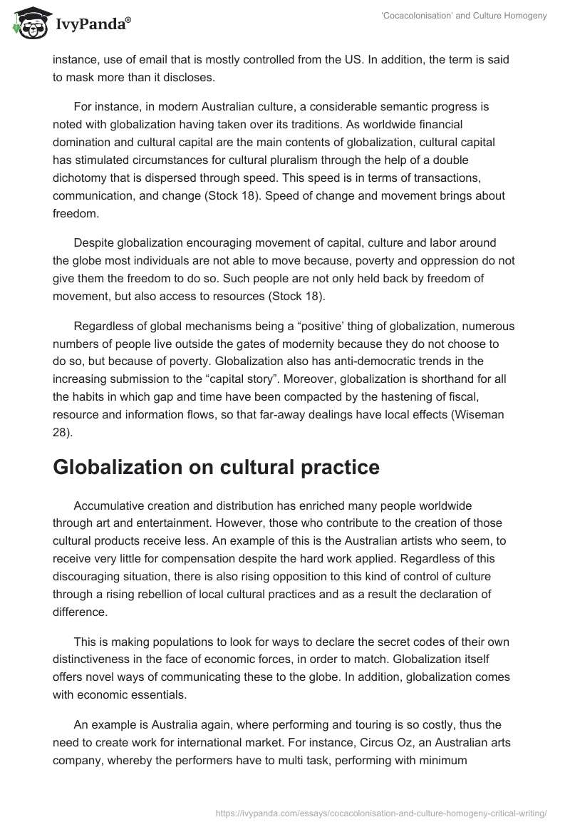 ‘Cocacolonisation’ and Culture Homogeny. Page 2