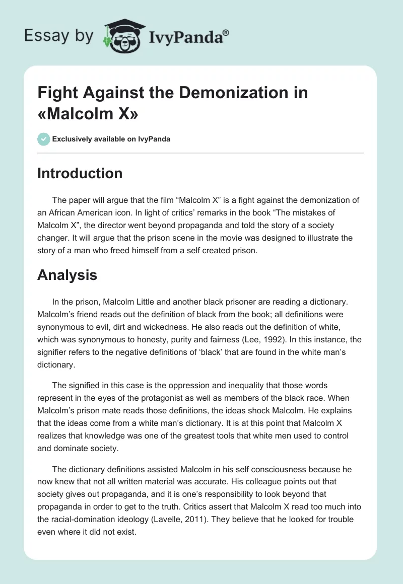Fight Against the Demonization in «Malcolm X». Page 1