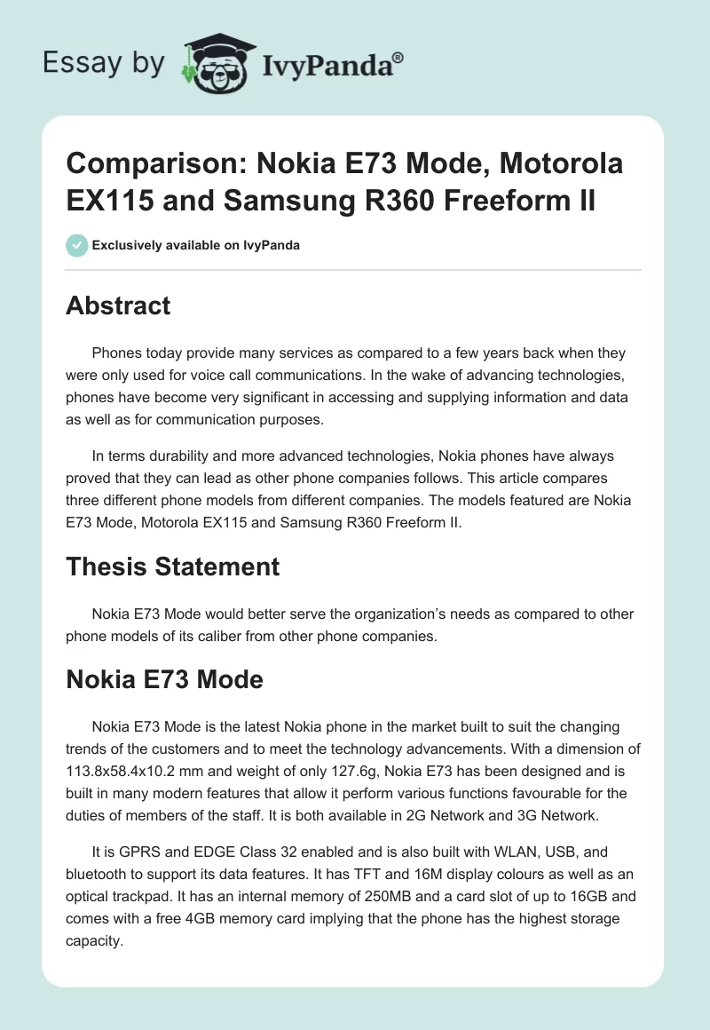 Comparison: Nokia E73 Mode, Motorola EX115 and Samsung R360 Freeform II. Page 1
