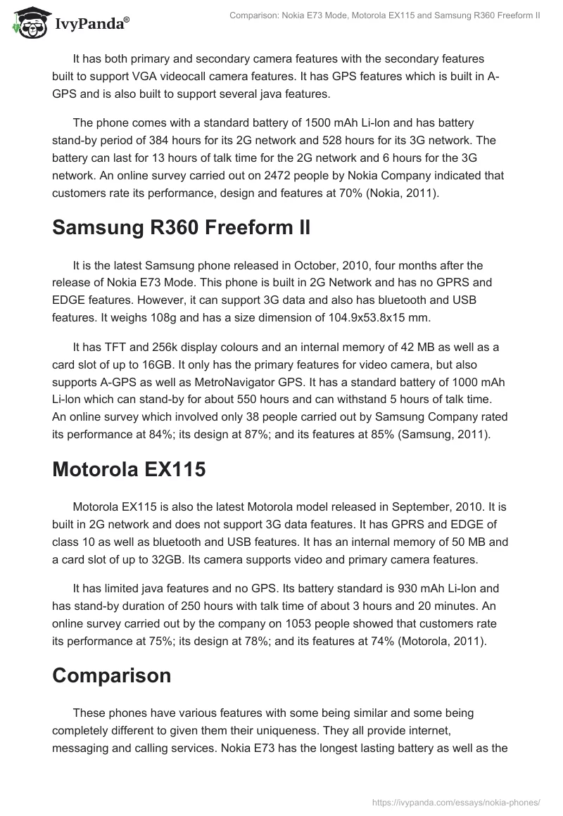 Comparison: Nokia E73 Mode, Motorola EX115 and Samsung R360 Freeform II. Page 2