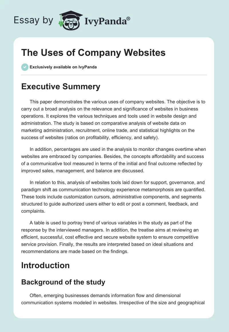 The Uses of Company Websites. Page 1