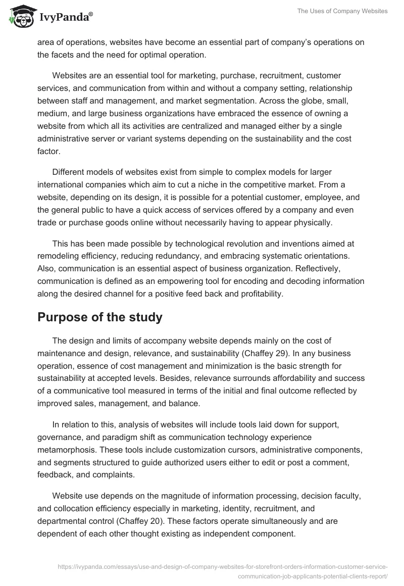 The Uses of Company Websites. Page 2