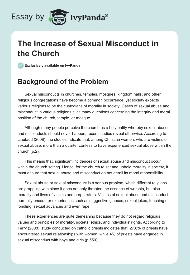 The Increase of Sexual Misconduct in the Church. Page 1