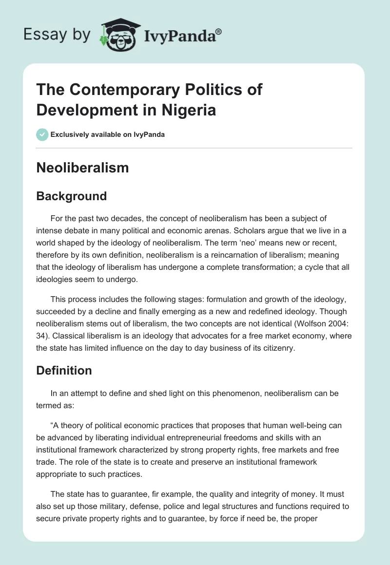 The Contemporary Politics of Development in Nigeria. Page 1