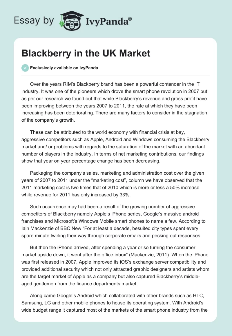 Blackberry in the UK Market. Page 1