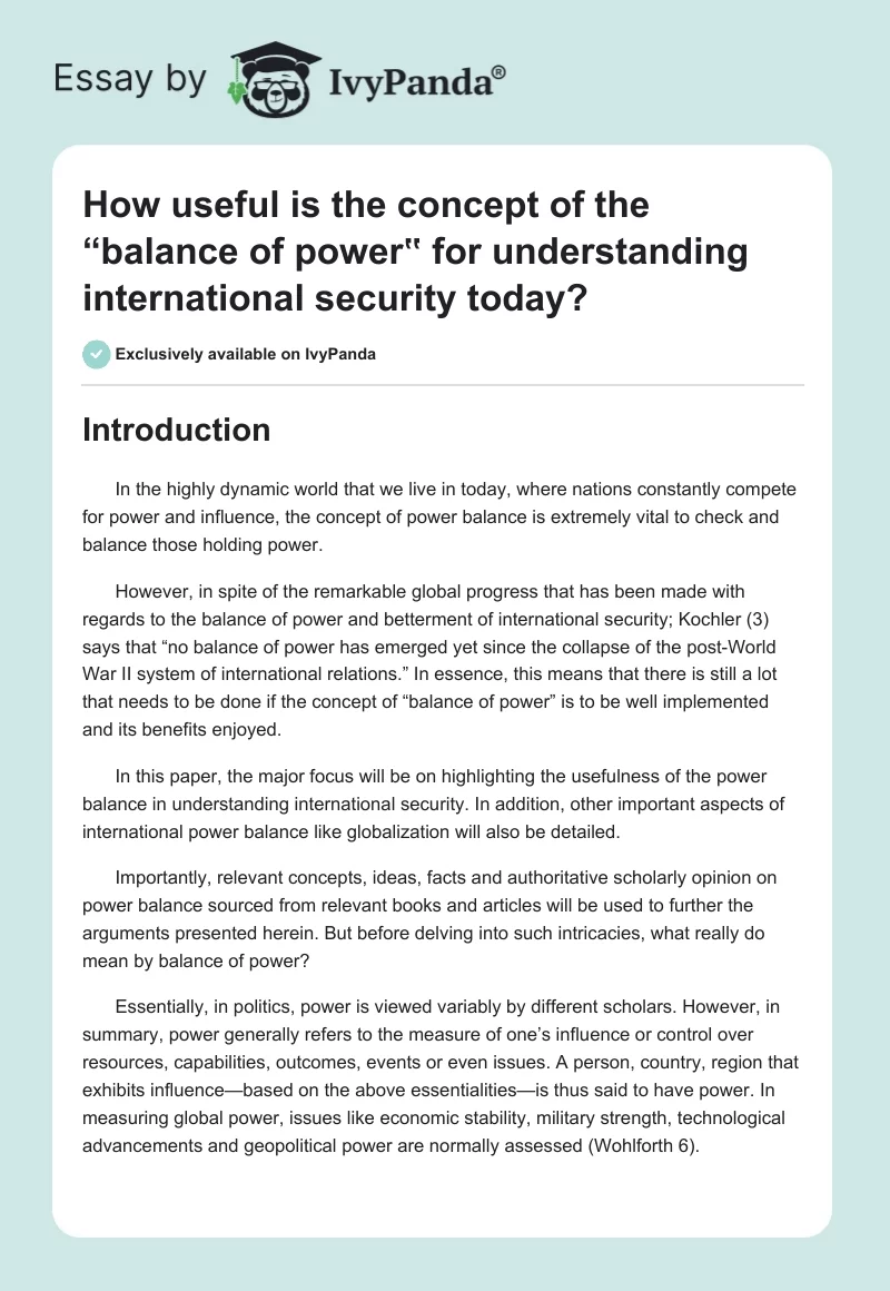 How useful is the concept of the “balance of power‟ for understanding international security today?. Page 1