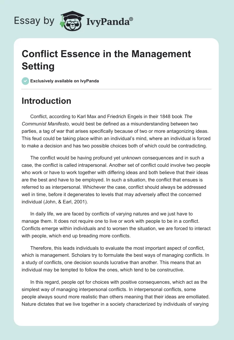 Conflict Essence in the Management Setting. Page 1