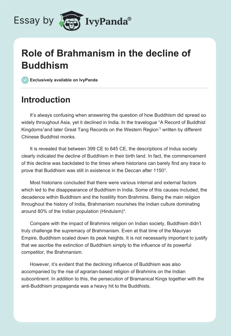 Role of Brahmanism in the Decline of Buddhism. Page 1