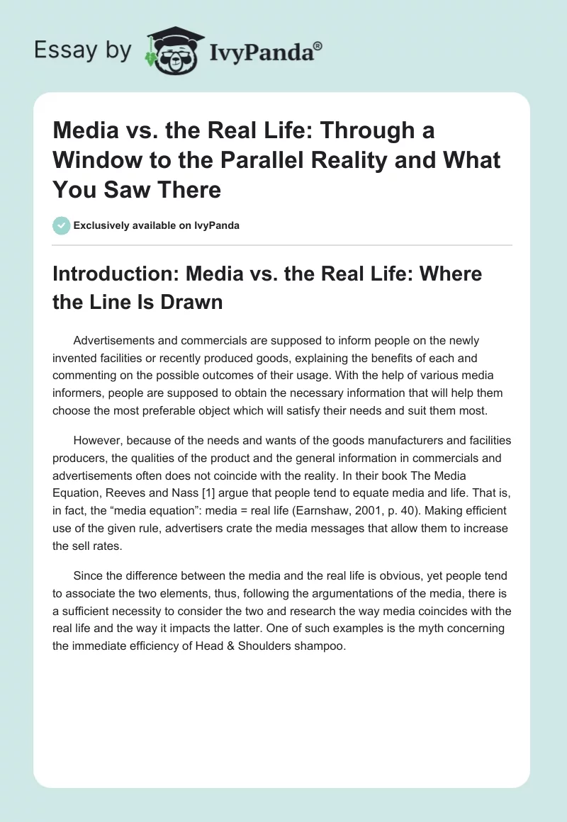 Media vs. the Real Life: Through a Window to the Parallel Reality and What You Saw There. Page 1