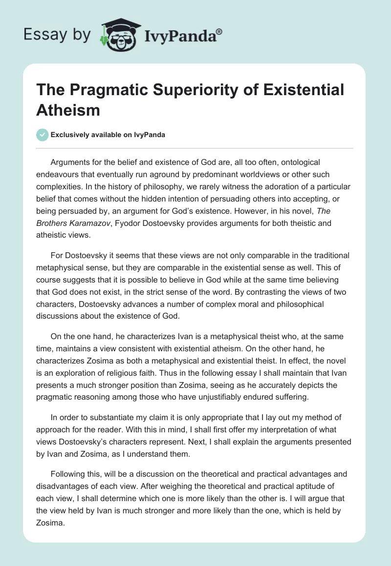 The Pragmatic Superiority of Existential Atheism. Page 1