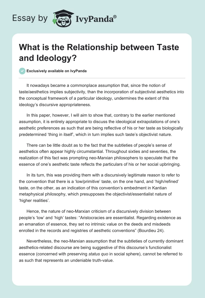 What is the Relationship between Taste and Ideology?. Page 1