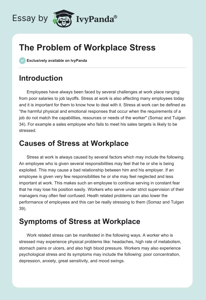 The Problem of Workplace Stress. Page 1