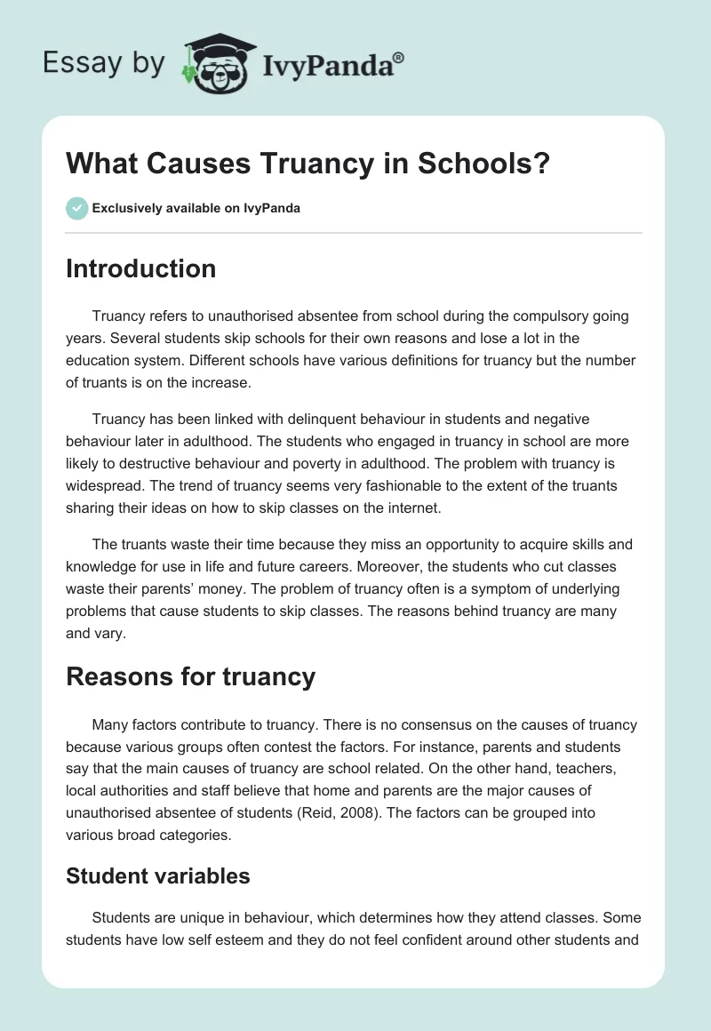 What Causes Truancy in Schools?. Page 1