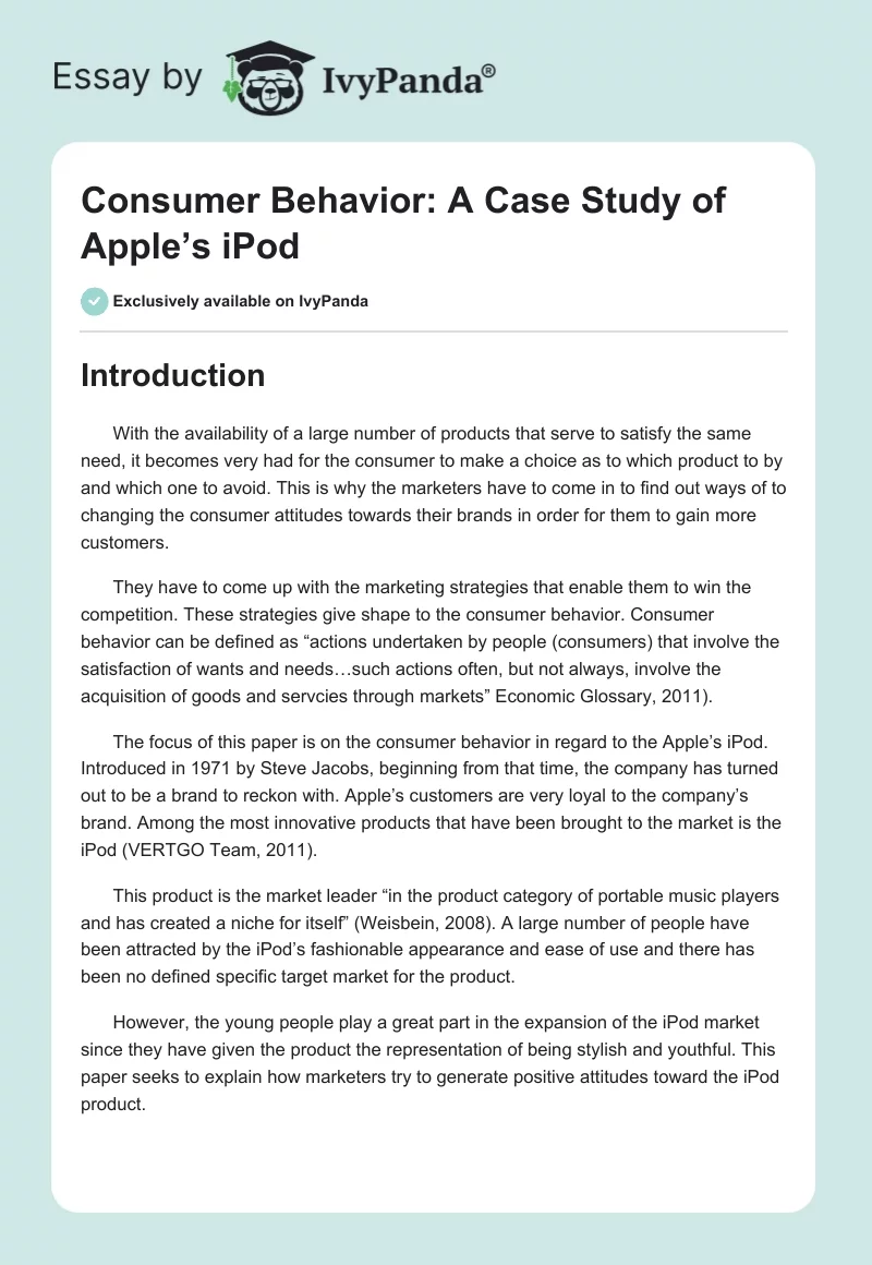 Consumer Behavior: A Case Study of Apple’s iPod. Page 1