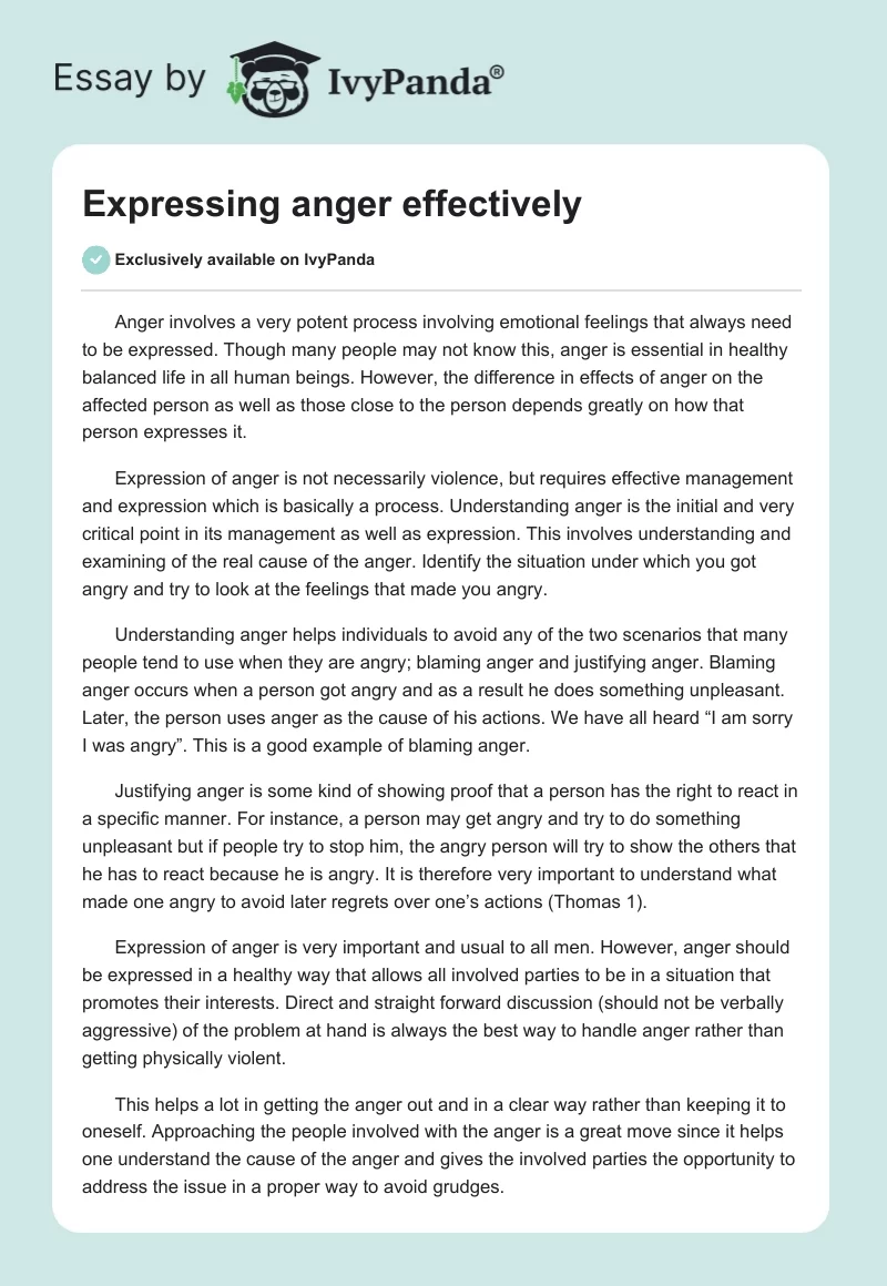 essay on anger management