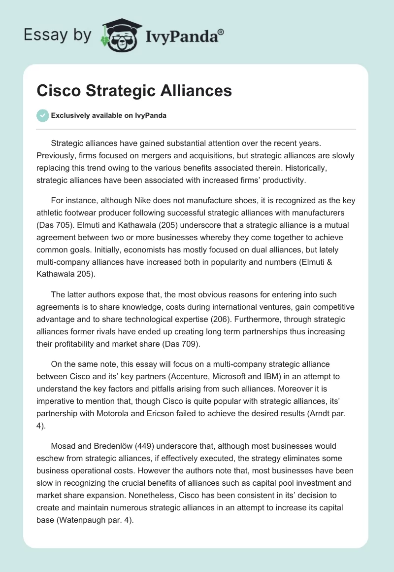 Cisco Strategic Alliances. Page 1