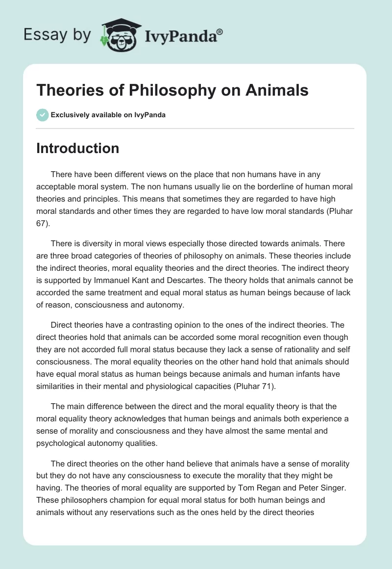 Theories of Philosophy on Animals. Page 1