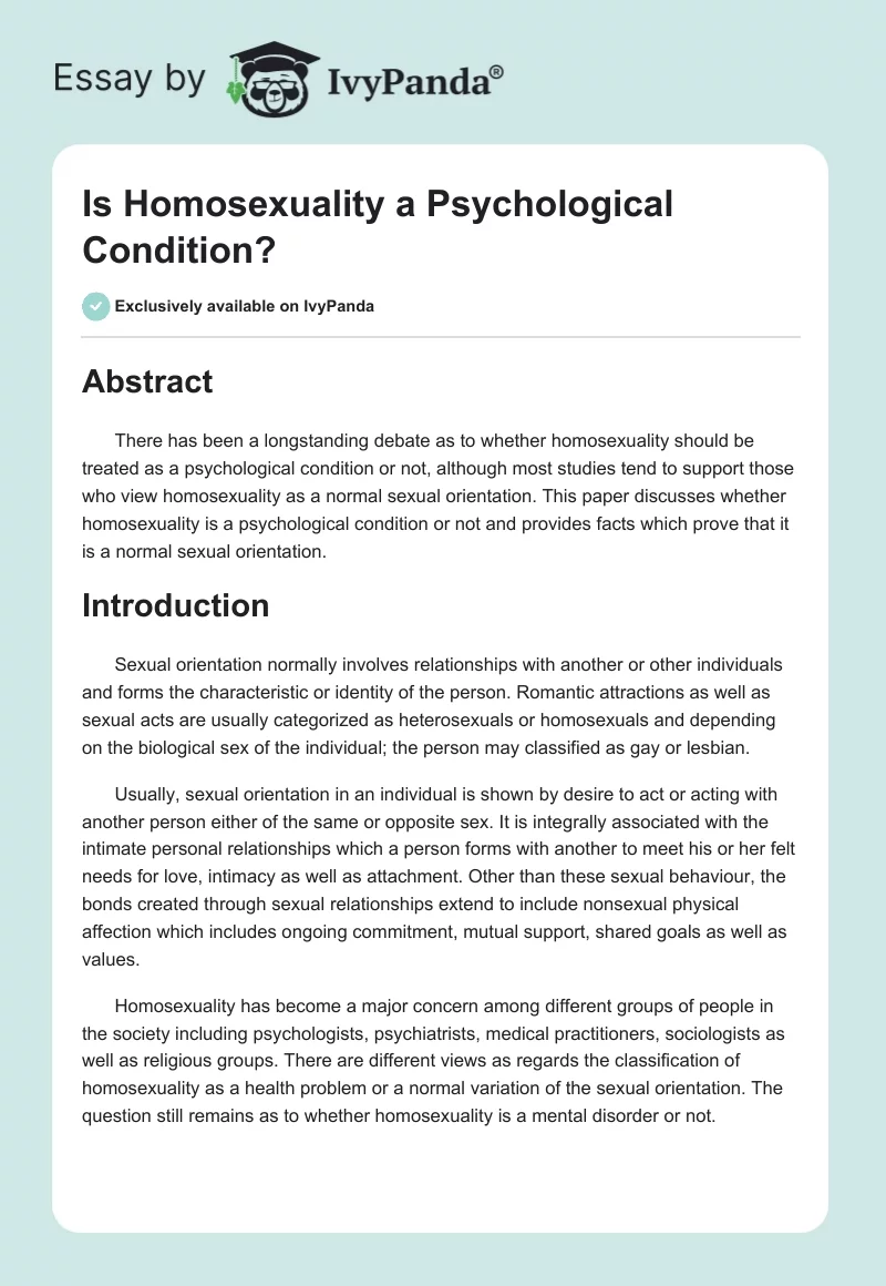 Is Homosexuality a Psychological Condition?. Page 1