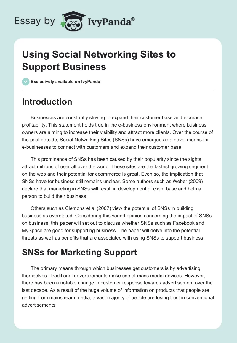 Using Social Networking Sites to Support Business. Page 1