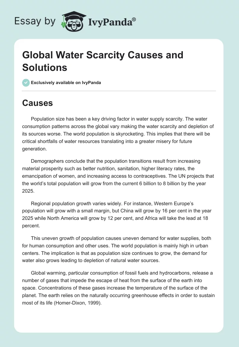 Global Water Scarcity Causes and Solutions. Page 1